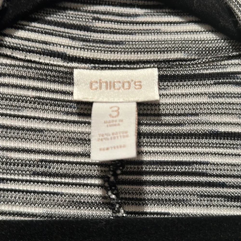 Chicos size 3 black and white stripe shirt sleeve stretch blazer - Picture 2 of 6